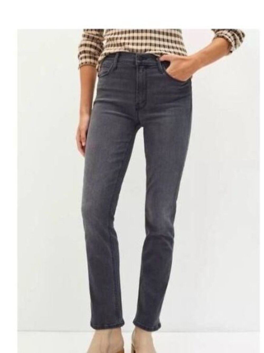 MOTHER The Mid Rise Dazzler Ankle Jeans Lighting Up Lanterns Gray Wash Size 27